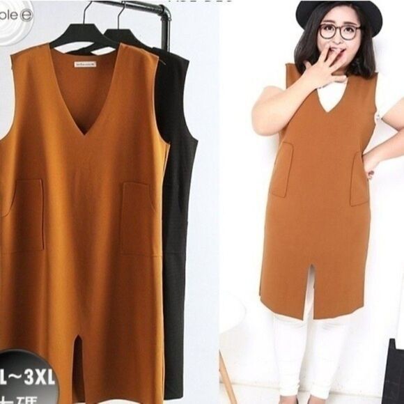 Dresses & Skirts - RIBBED Sleeveless Brick Color Knit Sweater Dress Over the Knee Size Medium